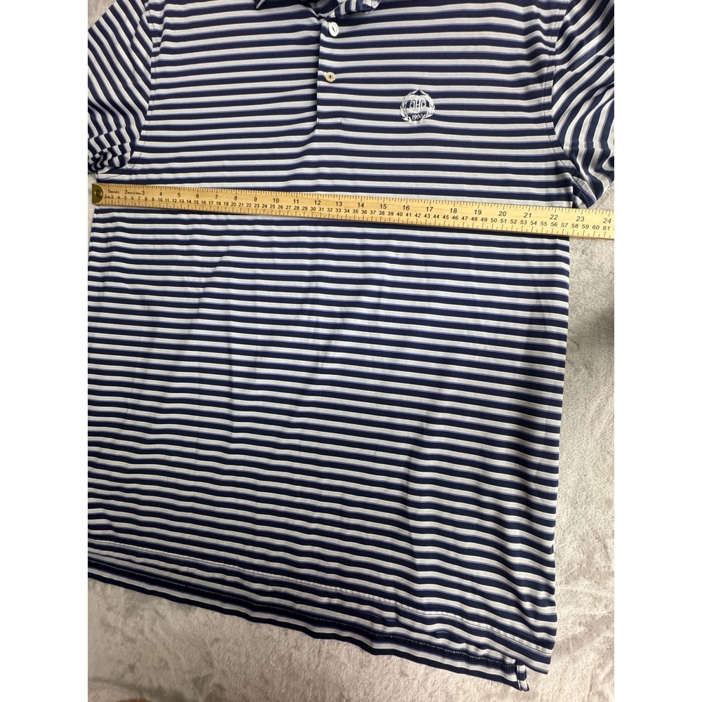 Peter Millar Mens Large Striped Performance Polo Shirt Navy Purple White Stretch